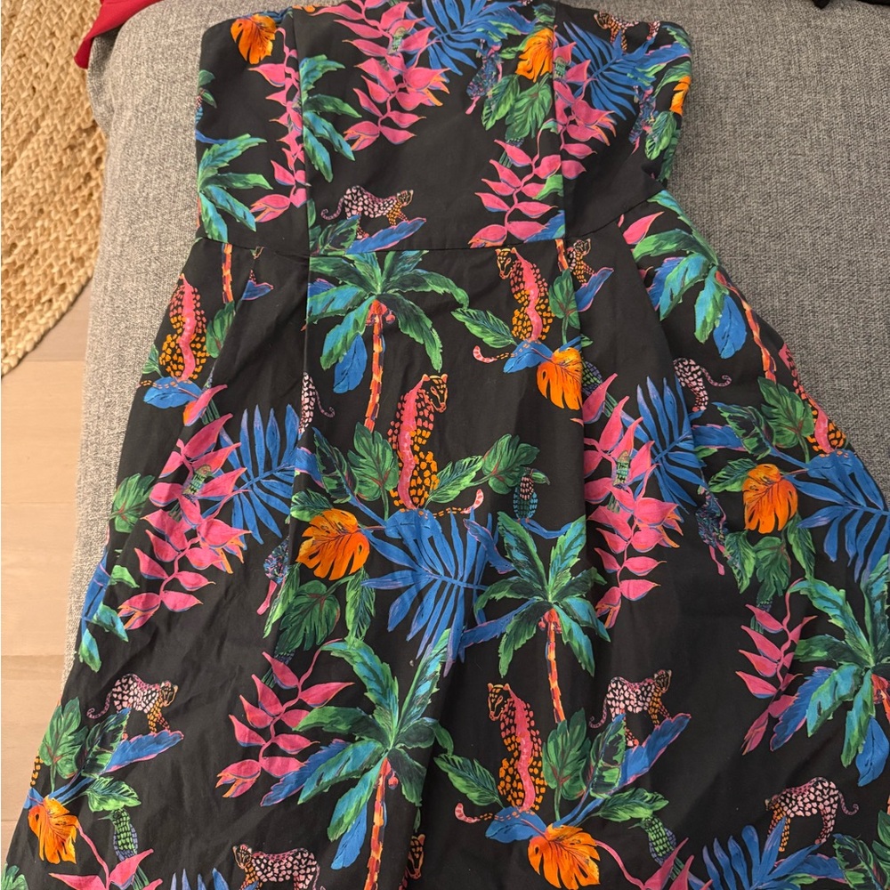 Heroines Tropical Strapless Dress with Leopard Print